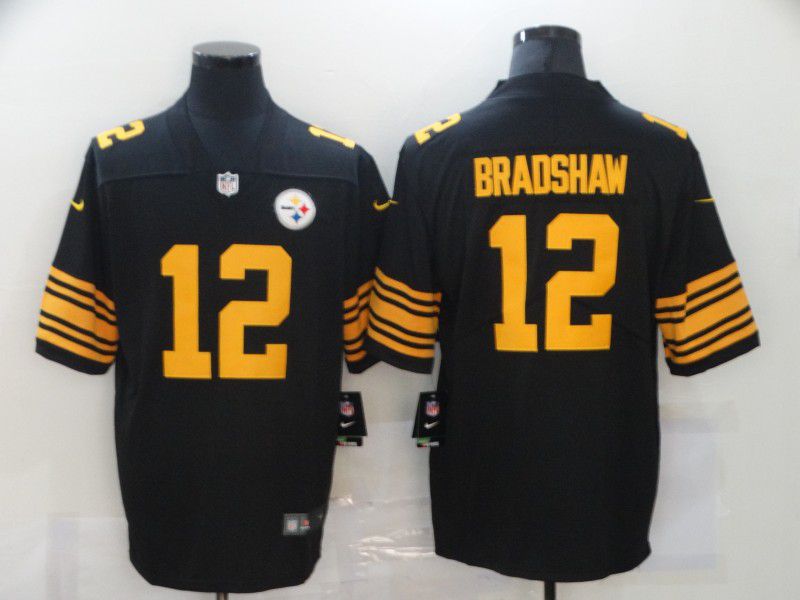 Men Pittsburgh Steelers #12 Bradshaw Black yellow Nike Limited Vapor Untouchable NFL Jerseys